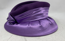 Load image into Gallery viewer, Unbranded Womens Purple Satin Draped Brim Gathered Rose Formal Dress Hats
