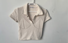 Load image into Gallery viewer, Zara Womens Beige Collared Short Sleeve Cropped Blouse Top Size Small

