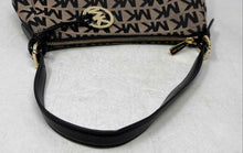 Load image into Gallery viewer, Michael Kors Womens Beige Black Signature Print Canvas Charm Shoulder Bag
