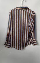 Load image into Gallery viewer, Zara Womens Brown Blue Striped Long Sleeve Collared Button-Up Shirt Size Small
