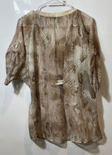 Load image into Gallery viewer, Express Womens Brown Animal Print Short Sleeve Round Neck Blouse Top Size Large
