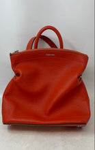 Load image into Gallery viewer, Calvin Klein Womens Orange Pebbled Leather Adjustable Strap Zip Top Backpack
