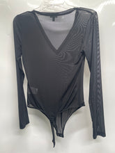 Load image into Gallery viewer, Express Womens Black Sheer Mesh Long Sleeve Snap One-Piece Bodysuit Size Small
