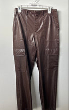 Load image into Gallery viewer, Zara Womens Brown Faux Leather Flat Front Straight Leg Cargo Pants Size Small
