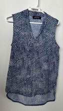 Load image into Gallery viewer, Kasper Womens Blue White Printed Sleeveless V-Neck Blouse Top Size Small
