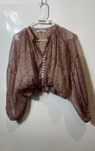 Load image into Gallery viewer, Zara Womens Multicolor Paisley Long Sleeve Sheer Cropped Blouse Top Size XS
