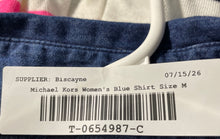 Load image into Gallery viewer, Michael Kors Womens Blue Short Sleeve Slim Fit Collared Button-Up Shirt Size M
