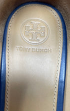 Load image into Gallery viewer, Authentic Tory Burch Womens Blue Leather Peep Toe Pump Heels Size 10M Damaged
