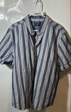Load image into Gallery viewer, Guess Mens Blue Gray White Striped Cotton Short Sleeve Button-Up Shirt Size XL
