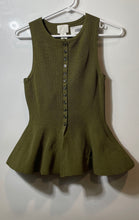Load image into Gallery viewer, H&amp;M Womens Green Ribbed Sleeveless Peplum Hem Button Front Blouse Top Size XS
