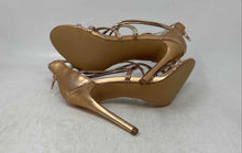 Load image into Gallery viewer, Liliana Womens Gold Pink Peep Toe Back Zip Stiletto Strappy Heels Size 7.5
