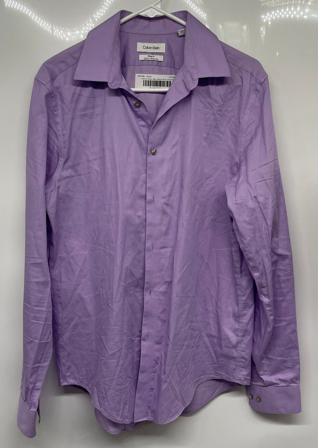 Calvin Klein Mens Purple Long Sleeve Slim Fit Wrinkle Free Dress Shirt Size M