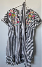 Load image into Gallery viewer, Express Womens White Black Striped Floral Embroidered Wrap Dress Size 16
