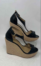 Load image into Gallery viewer, Michael Kors Womens Fanning Black Croc Embossed Wedge Espadrille Sandals Sz 7.5M
