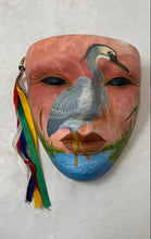 Load image into Gallery viewer, Hand-Painted Blue Heron Design Standing By Water Ceramic Wall Mask With Ribbons
