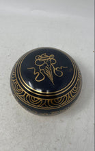 Load image into Gallery viewer, Vintage Black And Gold-Tone Brass Engraved Script Tibetan Singing Bowl
