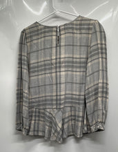 Load image into Gallery viewer, Vince Camuto Womens Beige Plaid Print Long Sleeve Blouse Top Size Small
