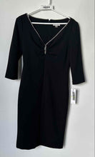 Load image into Gallery viewer, Calvin Klein Womens Black Rhinestone V-Neck Back Zip Sheath Dress Sz 4 With Tags
