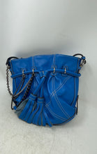 Load image into Gallery viewer, Hype Womens Blue Leather Tassel Adjustable Strap Bucket Shoulder Bag
