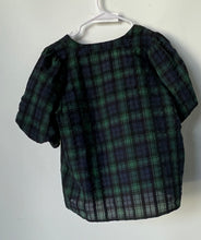 Load image into Gallery viewer, Loft Womens Green Blue Plaid Short Sleeve V-Neck Pullover Blouse Top Size M
