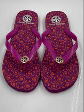 Load image into Gallery viewer, Authentic Tory Burch Womens Pink Monogram Print Slip-On Flip Flop Sandals Size 8
