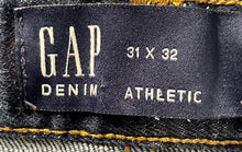 Load image into Gallery viewer, Gap Mens Blue Denim 5-Pocket Design Button Athletic Tapered Leg Jeans Size 31x32
