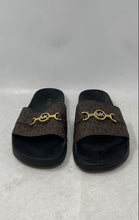Load image into Gallery viewer, Michael Kors Womens Brown &amp; Gold With Logo Buckle Signature Slide Sandals Sz 8M

