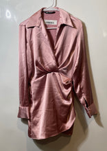 Load image into Gallery viewer, Zara Womens Pink Satin Pointed Collar Long Sleeve Pullover Mini Dress Size XS
