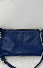 Load image into Gallery viewer, Cole Haan Womens Blue Pebbled Leather Adjustable Strap Zip Top Crossbody Bag
