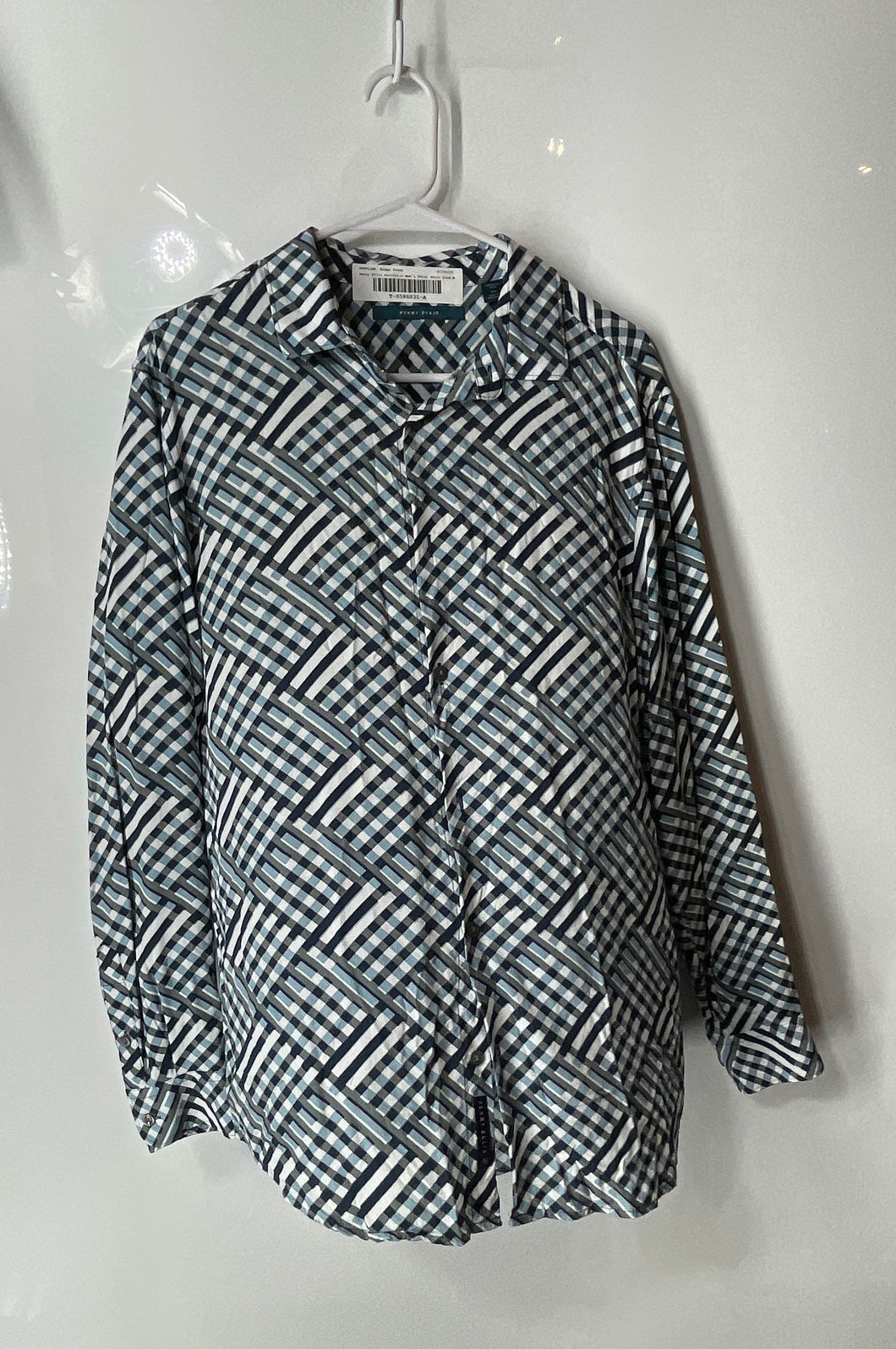 Perry Ellis Portfolio Mens Blue White Check Long Sleeve Button-Up Shirt Size L