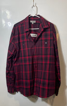 Load image into Gallery viewer, Express Mens Red Black Plaid Cotton Long Sleeve Fitted Dress Shirt Size XL
