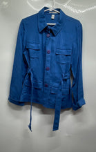 Load image into Gallery viewer, Kenneth Cole Womens Blue Linen Long Sleeve Belted Utility Jacket Size 10 w/ Tag
