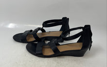Load image into Gallery viewer, Franco Sarto Womens Black Leather Wedge Heel Back Zip Strappy Sandals Size 7.5
