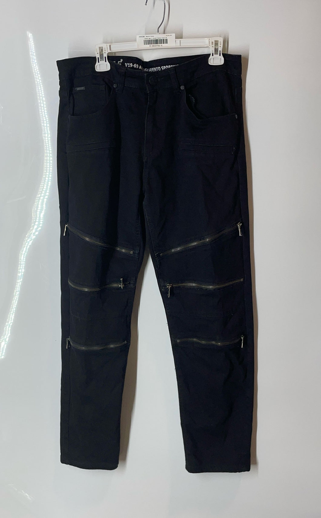 19v69 Mens Black Dark Wash Pockets Denim Skinny Leg Jeans Size 38x32