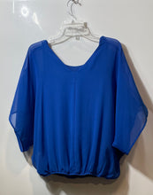 Load image into Gallery viewer, Express Womens Blue Sheer Short Sleeve Scoop Neck Pullover Blouse Top Size M
