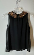 Load image into Gallery viewer, Forever 21 Womens Black Sequin Peter Pan Collar Keyhole Blouse Top Size S
