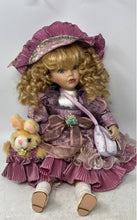 Load image into Gallery viewer, Vintage Blonde Hair Blue Eyes Porcelain Doll With Pink Dress Purse &amp; Stuffed Toy
