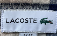 Load image into Gallery viewer, Lacoste Mens Beige &amp; Blue Plaid Spread Collar Short Sleeve Button-Up Shirt Sz L
