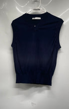 Load image into Gallery viewer, Zara Womens Blue Knitted Ribbed Trim Sleeveless V-Neck Sweater Vest Size L
