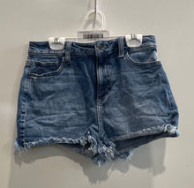 Load image into Gallery viewer, Guess Womens Blue Flat Front Medium Wash Raw Hem Pockets Jeans Shorts Size 27
