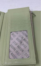Load image into Gallery viewer, Steve Madden Womens Light Green Signature Embossed Leather Trifold Wallet
