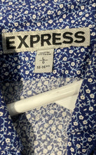 Load image into Gallery viewer, Express Mens Blue Printed Long Sleeve Collared Dress Shirt Size Large
