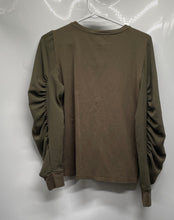Load image into Gallery viewer, Calvin Klein Womens Military Green Crew Neck Puff Sleeve Blouse Top Size Small
