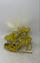 Load image into Gallery viewer, JLO Womens Gold Open Toe High Stiletto Heels Ankle Ties Strappy Sandals Sz 8.5 M
