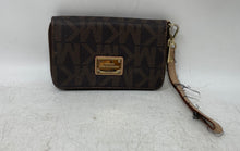 Load image into Gallery viewer, Michael Kors Womens Brown Signature Print Leather Card Holder Wristlet Wallet
