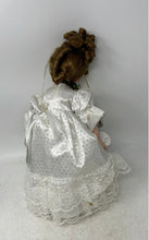 Load image into Gallery viewer, Blonde Curly Hair Green Eyes Porcelain Doll In Removable White Maxi Dress
