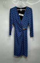 Load image into Gallery viewer, Anne Klein Womens Blue Geometric Print Long Sleeve Surplice Neck Wrap Dress Sz S
