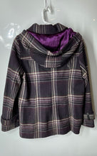 Load image into Gallery viewer, INTL D.e.t.a.i.l.s Womens Purple Plaid Long Sleeve Toggle Hooded Jacket Size L
