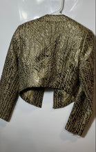 Load image into Gallery viewer, French Connection Womens Gold Printed Long Sleeve Cropped Blazer Jacket Size XS
