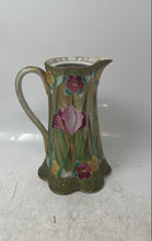 Load image into Gallery viewer, Vintage Green Floral Scalloped Edge Hand Painted Ceramic Collectible Pitcher Jar
